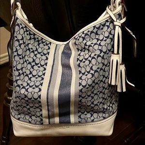 Coach signature denim and leather white / blue tote /